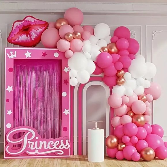 127pcs, Pink Girl Birthday Party Balloon Set 22 "aluminum Film Lip Balloon - Picture 1 of 6